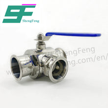 Load image into Gallery viewer, ShengFeng Hygienic SMS Manual T Type Clamped 3 Way Ball Valve