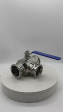 Load and play video in Gallery viewer, ShengFeng Hygienic SMS Manual T Type Clamped 3 Way Ball Valve

