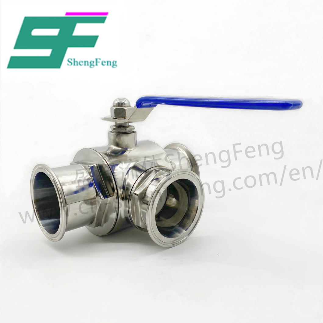 ShengFeng Hygienic SMS Manual T Type Clamped 3 Way Ball Valve